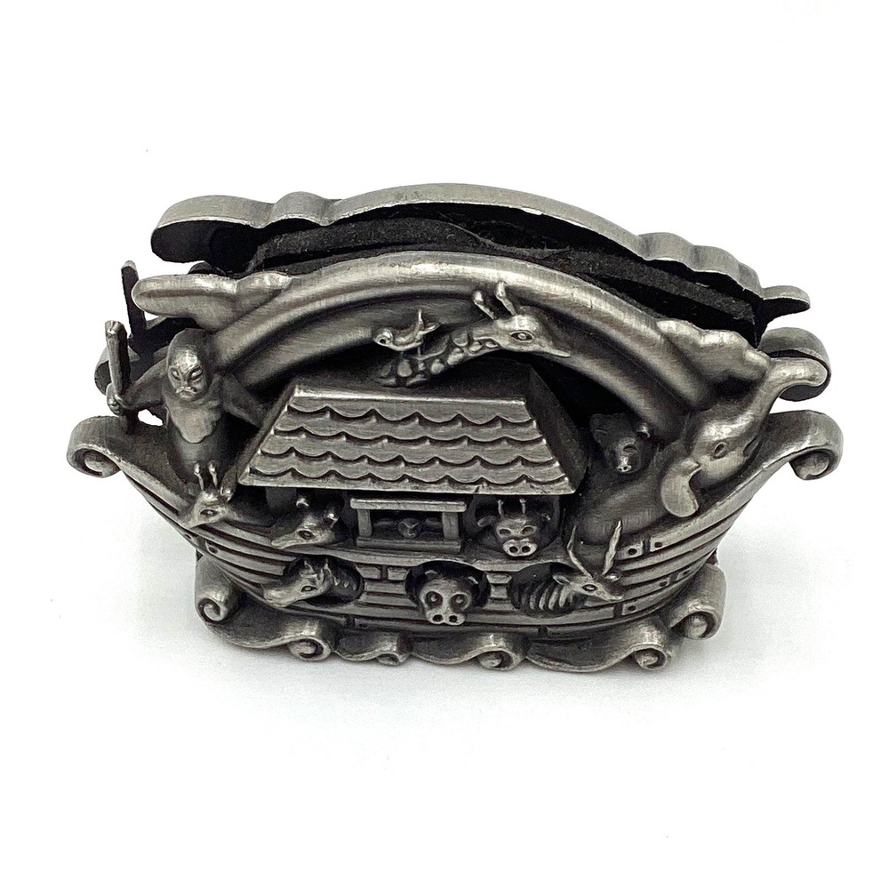 Vintage Noahs Ark Paperweight/Card Holder Pewter Metal Religious Collectible